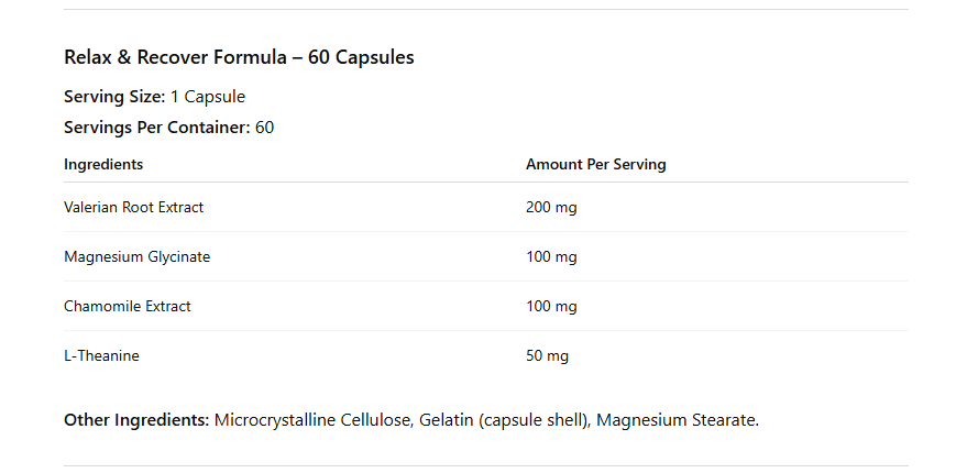 Relax & Recover Formula supplement facts